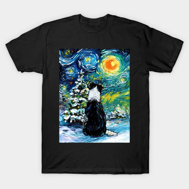 Border Collie Night (Winter) T-Shirt by sagittariusgallery